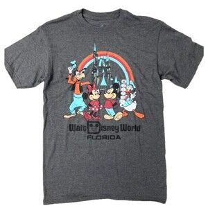NWT Disney Parks Walt Disney World Retro Rainbow T-Shirt Gray Heather - Size S